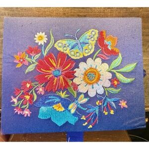 Brighton French Garden Jewelry Box Embroidered Flowers Butterfly Blue NEW w/ TAG